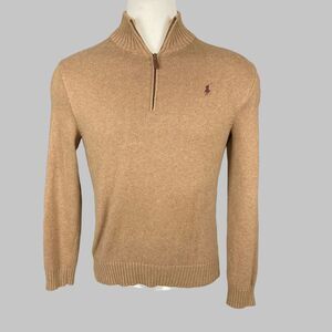 Polo by Ralph Lauren Tan Half-Zip Sweater with Burgundy Logo